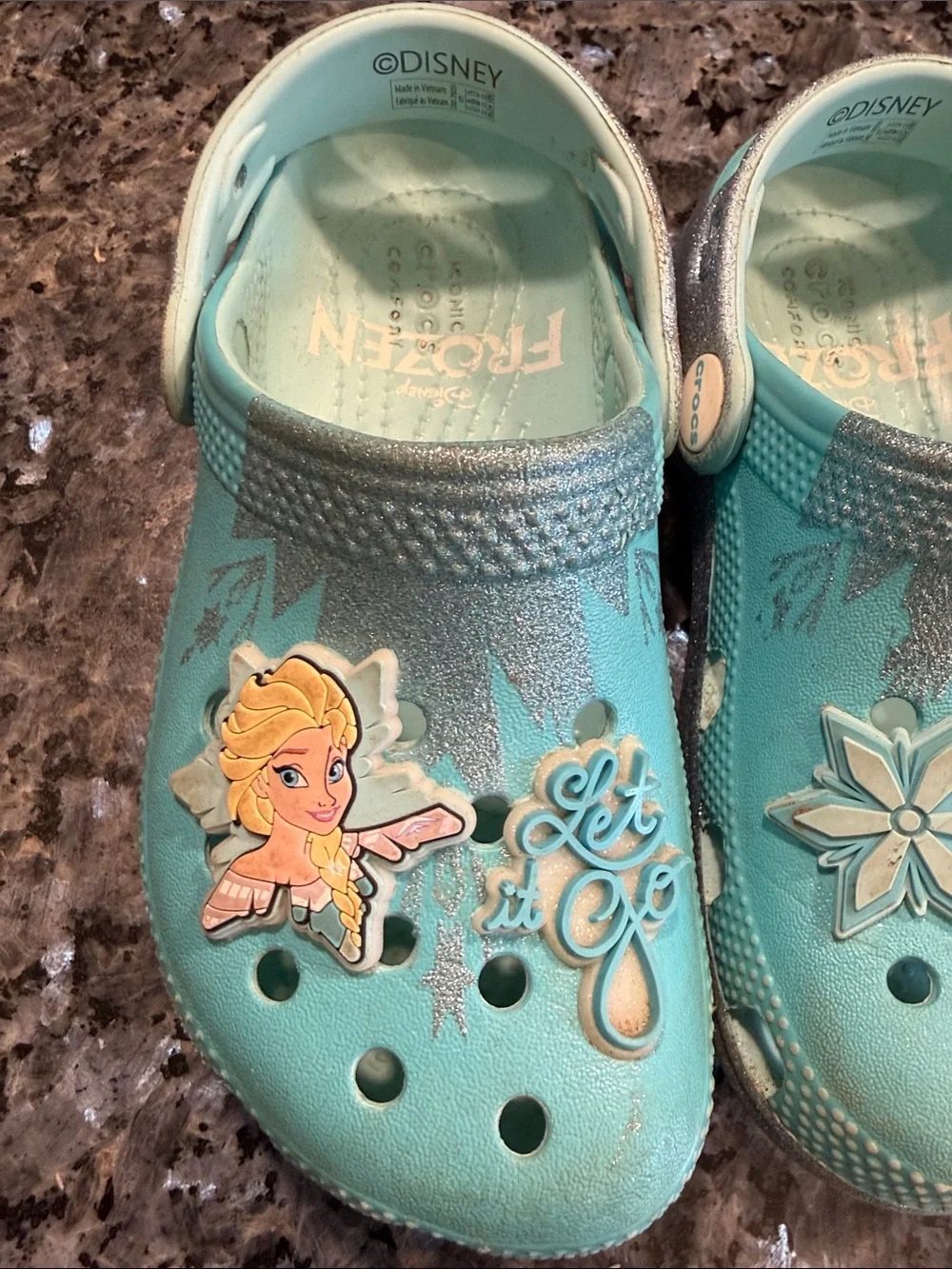 Disney Frozen Girls' Light Teal Slip-On Crocs with Charms